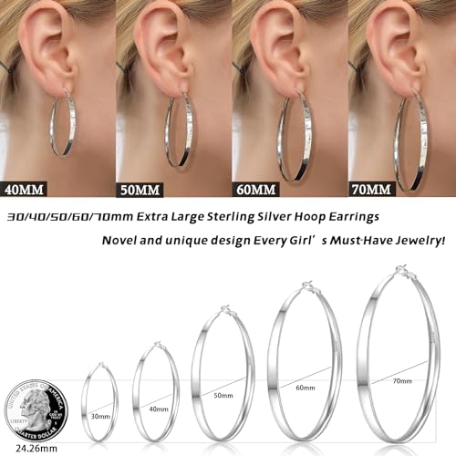 Senteria 5MM Wide 925 Sterling Silver Hoop Earrings for Women Hypoallergenic Extra Large Silver Hoops Earrings Large Oversize Big Thick Hoop Earrings for Women 30/40/50/60/70MM4