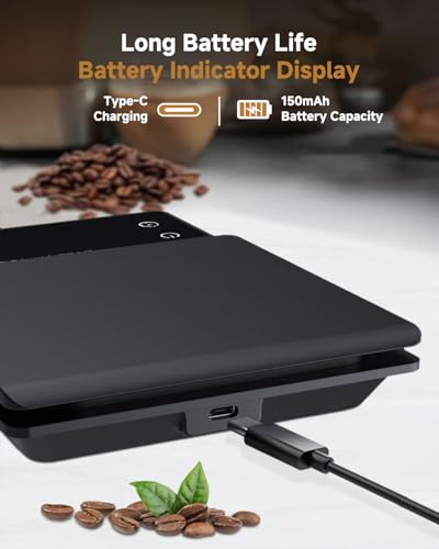 Diceaynico Digital Coffee Scale with Timer - 3KG Capacity Accurate to 0.1g with Timer & Countdown Rechargeable Espresso Scales with Heat Pad for Coffee Brewing Home & Office Use - Image 5
