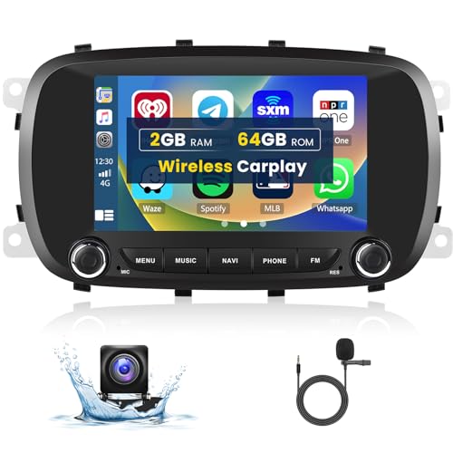 Autoradio Android Per Fiat 500X 2014-2020, 9 Pollici, 4+128GB, Wireless CarPlay, Android Auto, GPS, Retrocamera, Bluetooth 5.0