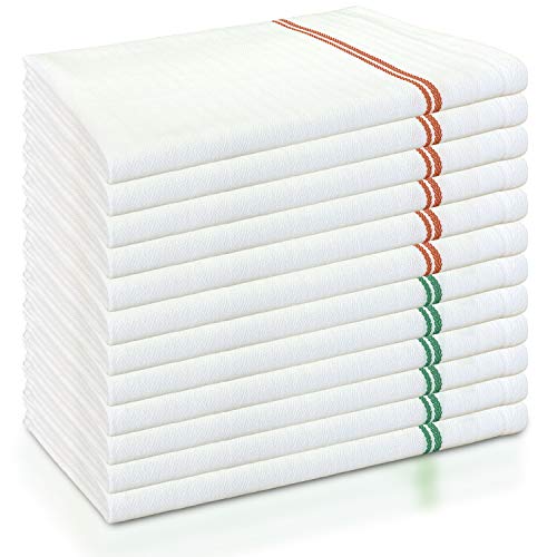 Kitchen Towels, Dish Towels for Kitchen, Dish Cloths, 12-Pack, Large Size 29 x 18 in, 6 Pieces Red and 6 Pieces Green Striped, 100% Natural Cotton, Kitchen Hand Towels, Absorbent and Machine-Washable