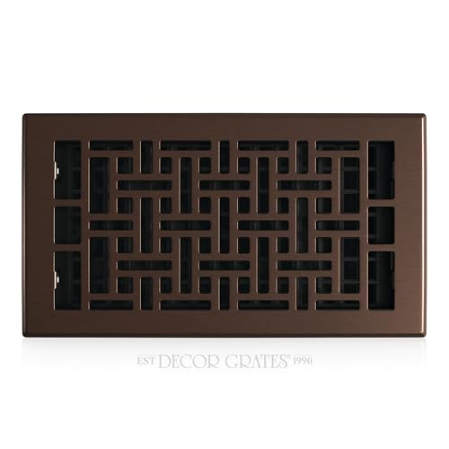 Decor Grates Metal Oriental Decorative Air Vent Cover 6x12 Floor Register – Adjustable Control Lever – AC Floor Vent Covers for Home Floor Vents – Fits 6 x 12 Inch Opening – Rubbed Bronze (AJH612-RB)