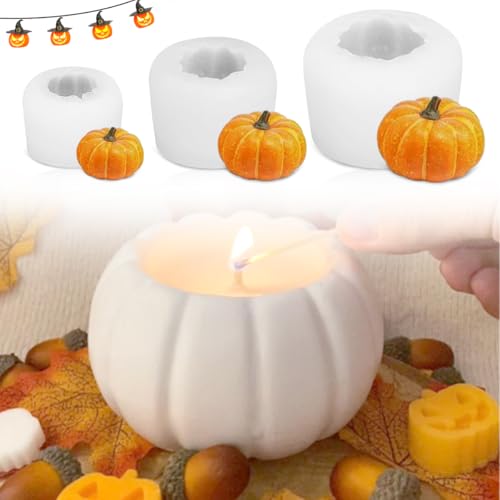 3 peças moldes de silicone 3D para outono abóbora, moldes para resina abóbora 3D, moldes de silicone de graças, molde de silicone abóbora 3D para decoração de Halloween, festas