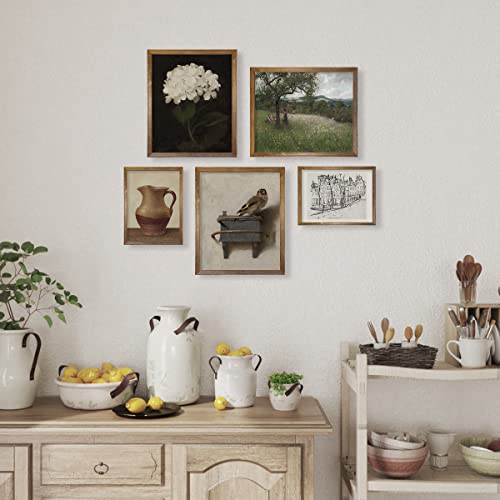 Vintage Farmhouse Wall Decor - Flower Bird Neutral Wall Art For Boho French Country Kitchen Bathroom, Rustic Bedroom Picture Poster Print, Beige Room Decor Aesthetic Botanical Cottagecore 5 Unframed #TOP2