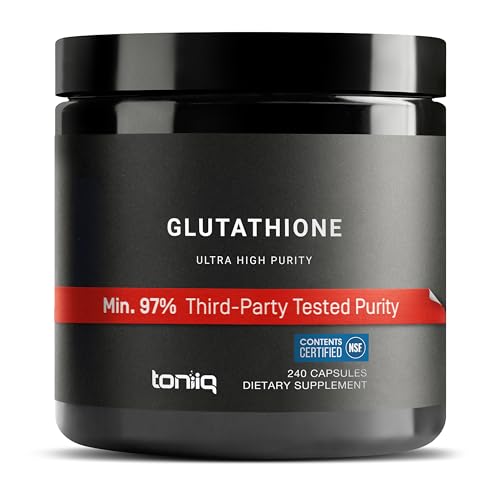 Image of Toniiq NSF Certified Ultra High Strength Glutathione Capsules - 1000mg Concentrated Formula - 98%+ Purified and Bioavailable - Non-GMO Fermentation - 240 Capsules Reduced Glutathione Supplement