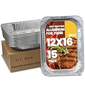 YLT WAX 12x16 Aluminum Foil Pans, 15 Pack Disposable Full Size Large Baking Pan for Roasting, Res...