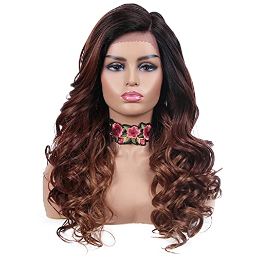 NOBLE Long Curly Lace Front Wigs Side Part|22 inch Tousled Body Wave Wig for Women |Colorful Synthetic Auburn Wigs