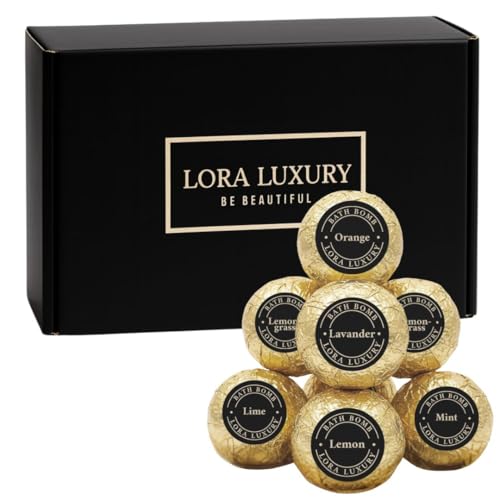 Lora Luxury Bombas de baño - 12 bombas de baño con aceite esencial puro - Manteca de karité y coco - Ingredientes naturales, Lavanda
