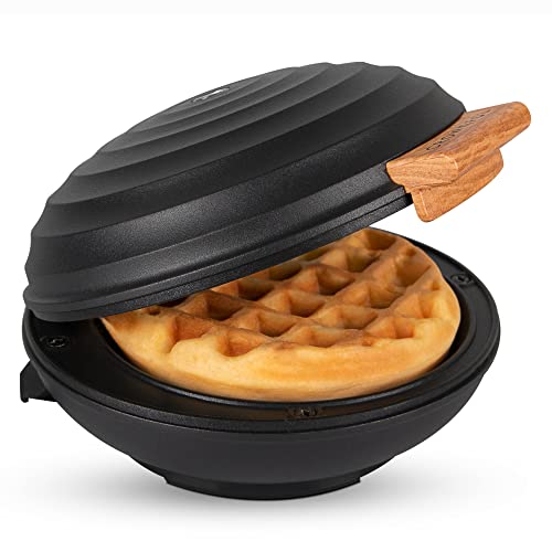 CROWNFUL Mini Waffle Maker Machine, 4 Inches Portable Small Compact Design, Easy to Clean, Non-Stick Surface, Recipe Guide Included, Perfect for Breakfast, Dessert, Sandwich, or Other Snacks. Black