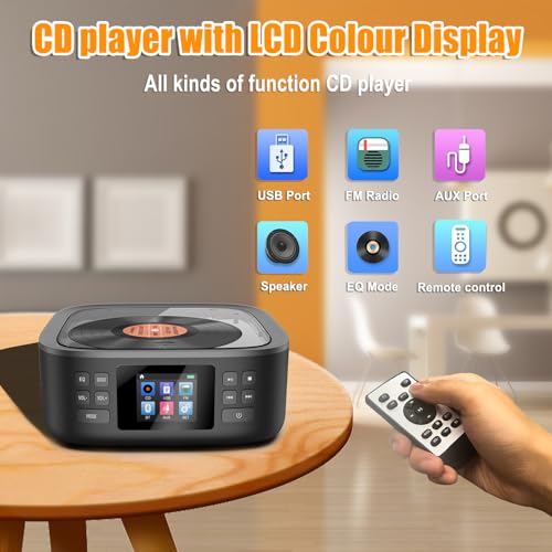 Image of Portable CD Player Bluetooth,Desktop CD Player with Bluetooth Music Boombox Portable CD Players for Home Built-in Dual Speakers FM Radio & Speaker, LED Screen Support USB /AUX Headphone Jack