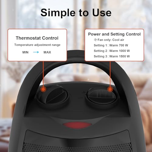 Portable Electric Space Heater for Indoor Use - 1500W/750W Ceramic Heater with Thermostat, Overheat and Tip-Over Protection, Quick Heating for Home, Office, Bedroom, Up to 200 Sq. Ft