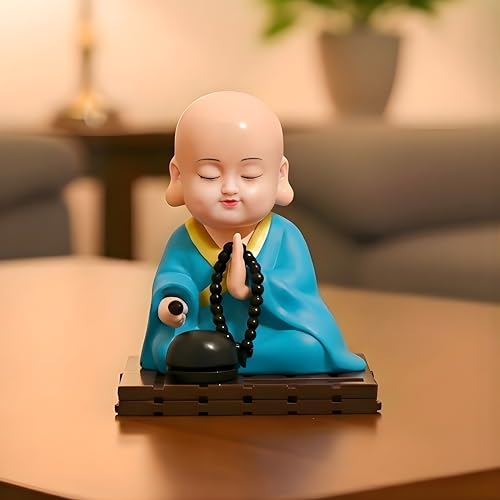sculpmart Solar Powered Moving Head and Hand Sitting Gautam Buddha Statue for Living Room | Car Dashboard | Home | Office Desk | Wealth & Prosperity - Red (Blue), Standard