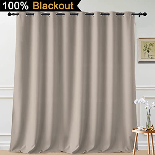 Image of Yakamok Natural 100% Blackout Patio Door Curtain Panels W100 x L96,1 Panel | Noise Reducing Barrier Panel for Sliding Glass Door, 2 Thick Layers Heat Full Light Blocking Patio Door Drapery