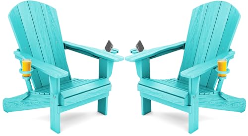 SERWALL Adirondack Chair with Cup Holders - Composite Adirondack Chairs Set of 2 HDPE Outdoor Chairs...