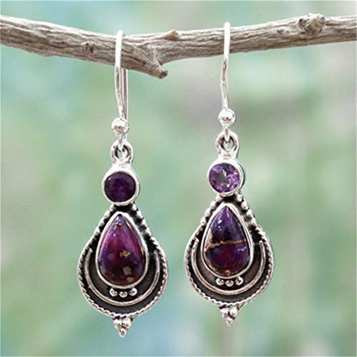 Sevenfly Vintage Boho Geometric Earrings Purple Stone Pendant Hook Earrings For Women Girls Charm Accessories #TOP2