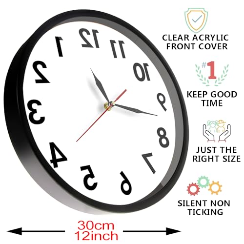 The Geeky Days Backwards Metal Frame Wall Clock Non Ticking Reverse Wall Clock Battery Operated Creative Digital Time Watch Home Decor Art Round Shape Wall Clocks thumb #1