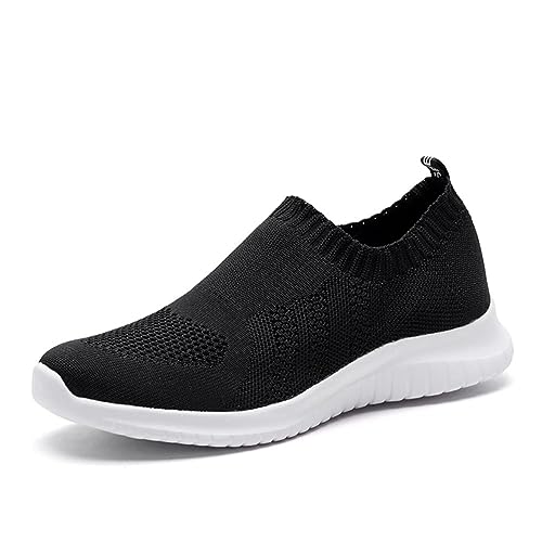 TIOSEBON Women's Walking Shoes Lightweight Mesh Slip-on- Breathable Running Sneakers 9 US Black