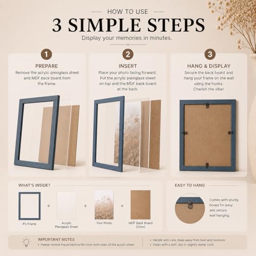 Image of Abhikalpya Art Studio 12x16 Inch A3 Size Photo Frame for Wall - Vertical & Horizontal Wooden Look Picture Frame for Home Decor, Poster, Certificate, Artwork, Gallery Wall Set of (1) (Blue)