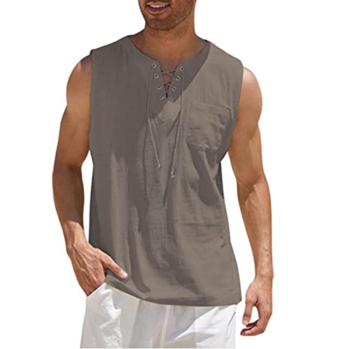 Pull en coton et lin pour hommes chemise légère de plage col rond d'été
