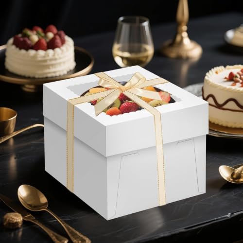 Miniatura 2 de Lyshooce 5 Sets De Cajas De Transporte Para Tartas Con Ventana Transparente 25 25 20 Cm, Incluye 5 Tableros Para Tartas, Cinta Y Etiquetas Para Tartas De Hasta 25 Cm De Diámetro