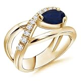 Handarbeit von Experten Angara.com - Gold 14 Karat (585) 14 Karat (585) Gelbgold Tropfenschliff Rundschliff  Leicht getöntes Weiß/Crystal (J) Blau Diamant Saphir 
