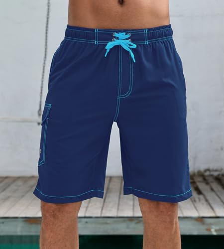 Mens Swim Trunks Quikly Dry 10 inch Inseam Bathing Shorts with Compression Liner and Zipper Pockets2