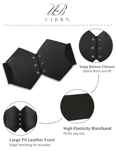 PU Leather Black Corset Belt for Women, Elastic Pirate Corset Waist Belt Wide Renaissance Cincher3
