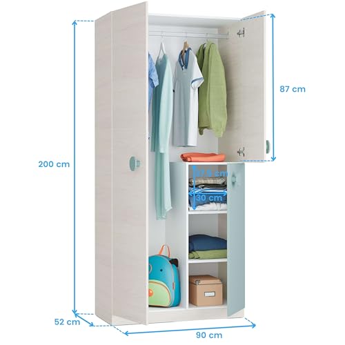 Variante de Habitdesign armario dormitorio 200x90x52 cm Blanco Alpes y Verde Acqua