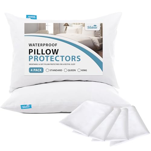 Biloban 4 Pack Waterproof Pillow Protectors Queen Bed Bug Proof Pillow Covers for Sleeping Noiseless Breathable Pillow Protector Queen White by Biloban - Image 8