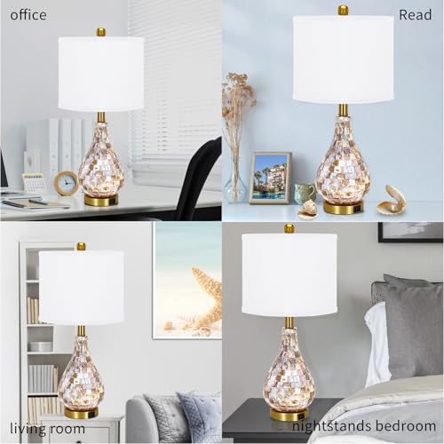 TPAMSWO Modern Coastal Table Lamps Set of 2, Natural Mother of Pearl Tiles 23.5" Bedside Lamp, for Bedroom Living Room Home Nightstand Table Lamp(with USB C+A 5V 2.1A Charging Ports) - Image 3