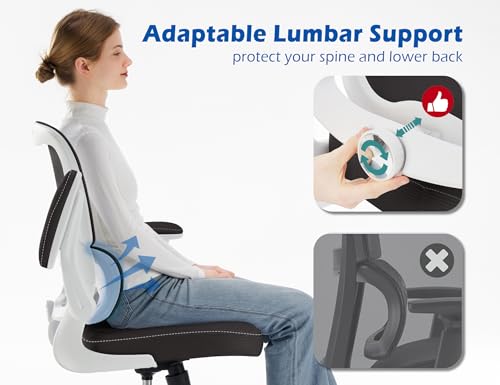 Image of TRALT Ergonomic Office Chair - Desk Chair with Adjustable Lumbar Support Computer Chair - Mesh Comfy Chair with Flip-up Armrests - Gaming Chairs for Adults Home Office (PU Leather, Black White)