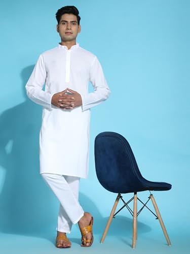 Image of Men's Cotton Solid Dress Long Kurta Regular Fit Casual