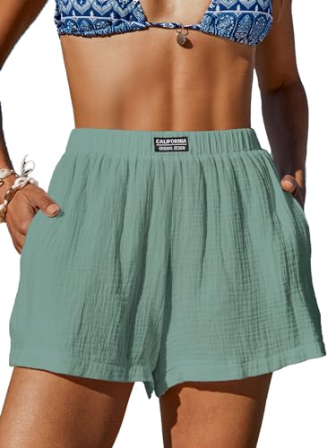 Image of CUPSHE Women's Casual Shorts Cotton High Rise Beach Cover Ups Summer Shorts with Pockets