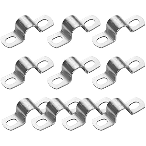 PEROMI 10Pcs 16mm Heavy Duty U-Tube Strap Clamp- 2 Hole,Stainless Steel-304 U Bracket Pipe Strap Clamp Hanger Tube Tension Clips ID 5/8 Inch Cover