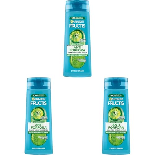 Garnier Fructis Shampoo Antiforfora, Per Capelli Grassi, Azione Purificante, Con Piroctone Olamina, Citrus Detox, 250 ml (Confezione da 3)