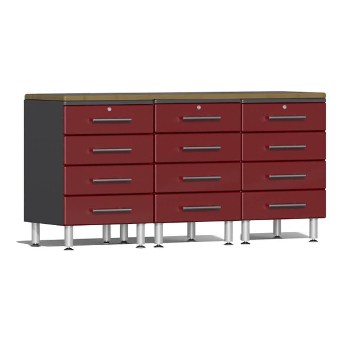 Ulti-MATE UG20042R 4-Piece Workstation Kit with Bamboo Worktop in Ruby Red Metallic, Red, Grey