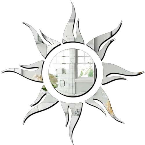 Image of Bikri Kendra - Sun Silver (Model-3) Mirror Stickers for Wall, Acrylic Mirror Wall Decor Sticker, Acrylic Stickers, Self Adhesive Sticker Wall Stickers for Hall Room, Bedroom.