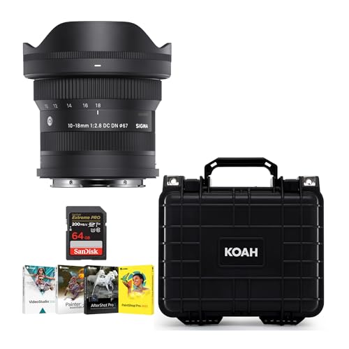 Image of Sigma 10 to 18mm F2.8 DC DN Contemporary Ultra-Wide-Angle Zoom Lens for L Mount Bundle with Software Bundle of 4 Softwares Art Software Suite, Hard Case and 64GB Memory Card (4 Items)