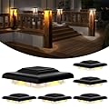 T-SUN 4x4 Solar Post Cap Lights, Fence Post Solar Lights Fit for 4x4 Vinyl Wooden Posts, IP65 Waterproof Outdoor Lighting for Stairs Step, Deck, Patio, Garden (6 Packs, Black, Warm/Cool White)
