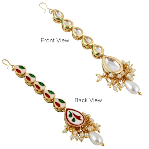 Image of Lucky Jewellery Meenakari 18k Gold Plated Tika Earring Combo Uncut Big Faux Kundan Choker Necklace set
