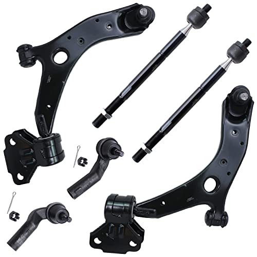 Image of Detroit Axle - [Non Turbo] Front End Control Arms Kit for 2010-2013 Mazda 3 /3 Sport, 2 Lower Control Arms w /Ball Joints 4 Inner & Outer Tie Rod End Links 2011 2012 Replacement - 6pc Set