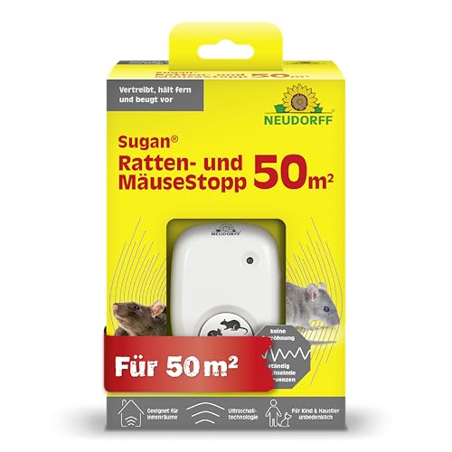 Neudorff Sugan Ratten- und MäuseStopp 50 m² - Ultraschall vertreibt Ratten und Mäuse sofort und dauerhaft aus Haus, Keller und Garage. Anti...