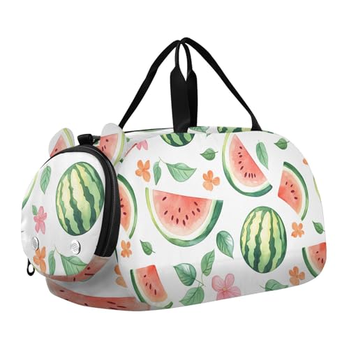 Duffle Bag for Boys or Girls with Shoes Compartment, Watermelon Leaves Pattern Sports Travel Bag Overnight