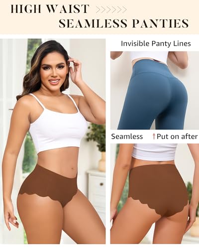 LEVAO Seamless Underwear for Women High Waisted Panties Wave Edge No-Show Bikini Full Coverage Briefs 6 Packs S-XXL4