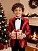 Red Boys Fashion Suit Sequins Prom Tuxedo with Bowtie Slim Fit Dress Clothes for Boy Wedding Pageant Party Dance Performance Size 18
