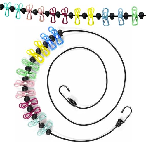 Elastische Tragbare Reise-Wäscheleine Ausziehbar, mit 12 Wäscheklammern,...