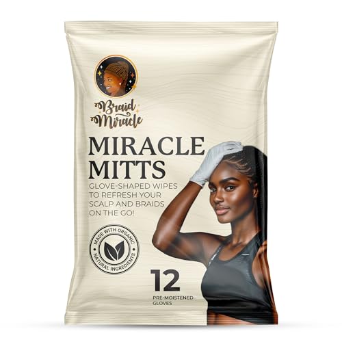 Miracle Mitts 1st-Ever Glove-Shaped Scalp Cleansing Wipes for Braids Locs & Twists No-Rinse Soothing Braid-Friendly Refresh (12 Count)
