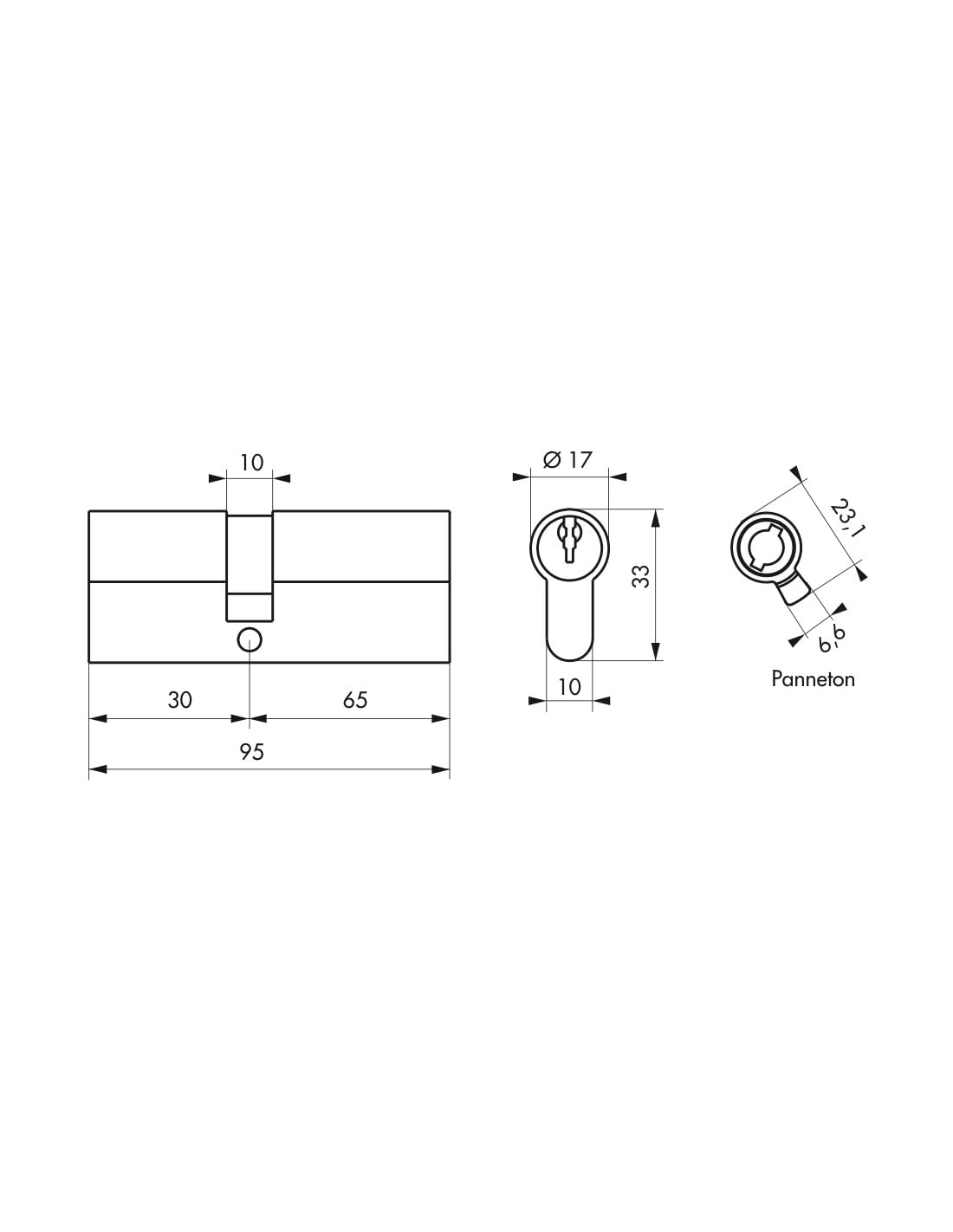 THIRARD 00122112 Cylindre Double Entry Lock FTH 5G, 30x65mm, Brass Cylinder, Pull Protection, 3 Notched Keys, 30x65 mm - Image 3