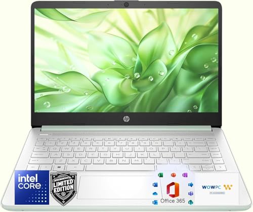 Image of HP 14 inch Willow Green Ultrabook Laptop, with Office 365 & Copilot AI, Intel 4-Core CPU, 4GB RAM, 1.1TB Storage (1TB OneDrive and 128GB SSD), HD Display, Windows 11