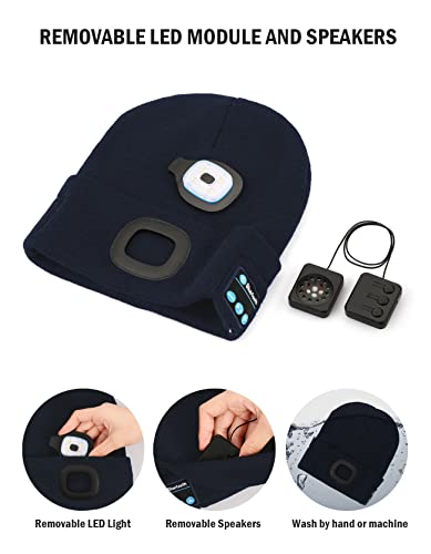 Image of Wmcaps Bluetooth Beanie with a Light, Unisex USB Rechargeable 4 LED Fashlight Hat with Cordless Headphones, Unique Christmas Birthday Gifts for Men Him Husband Teen