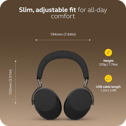 Image of Jabra Evolve3 85 Over-Ear Wireless Bluetooth Headset with Mic and Wireless Charging Stand for Work, USB-A, AI Voice Call Technology, Adaptive ANC, 25-Hour Battery, Works with Meeting Apps, Black
